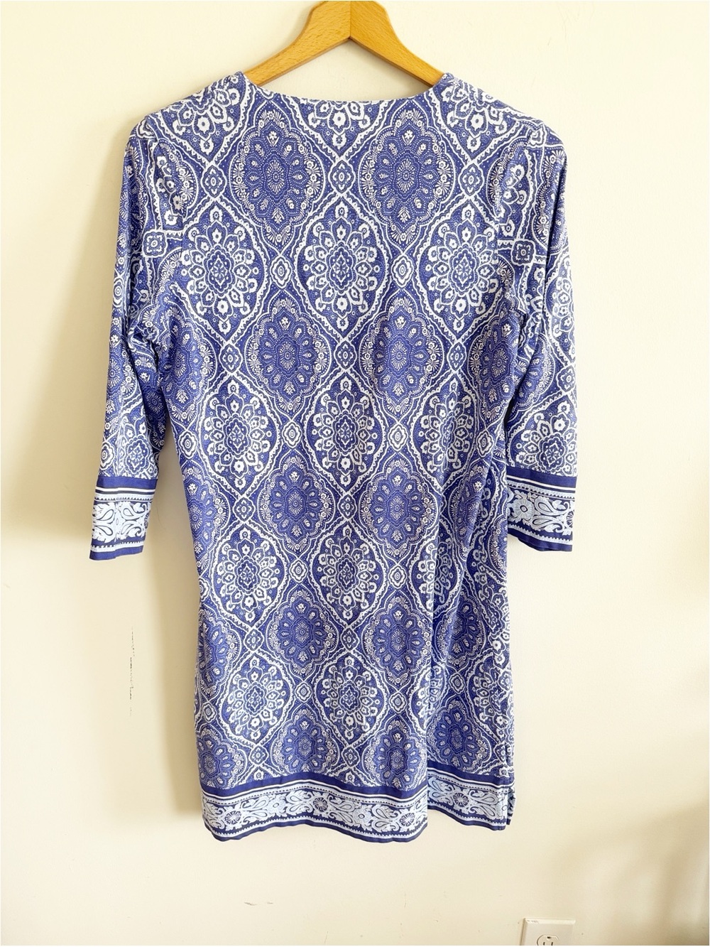 Coolibar UPF 50+ sun protection 3/4 sleeve blue print Oceanside tunic dress sz M - Picture 3 of 5